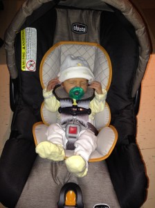 A day after the dress rehearsal (when he passed his car seat test), Dermot strapped in for the real thing.