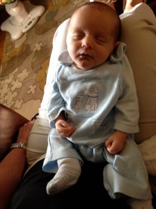 Dermot fell asleep on Mom-Mom's lap (wearing the very cute outfit she gave him)...