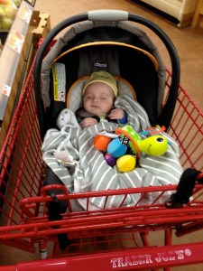 Dad was glad that Dermot took up so much room in the carriage and Mom couldn't spend tons of money at Trader Joe's!