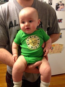 Dada got me this onesie when he and the guys went on a bar crawl during the baby shower.  "Drink Local.  Drink Lactose."