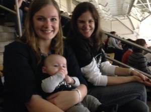 Hanging with Auntie Cate & Auntie Nettie.  My hand tastes so good.