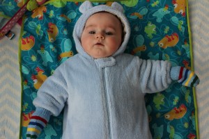 All bundled up.  Ready to go outside for 30 seconds just to snap a picture!